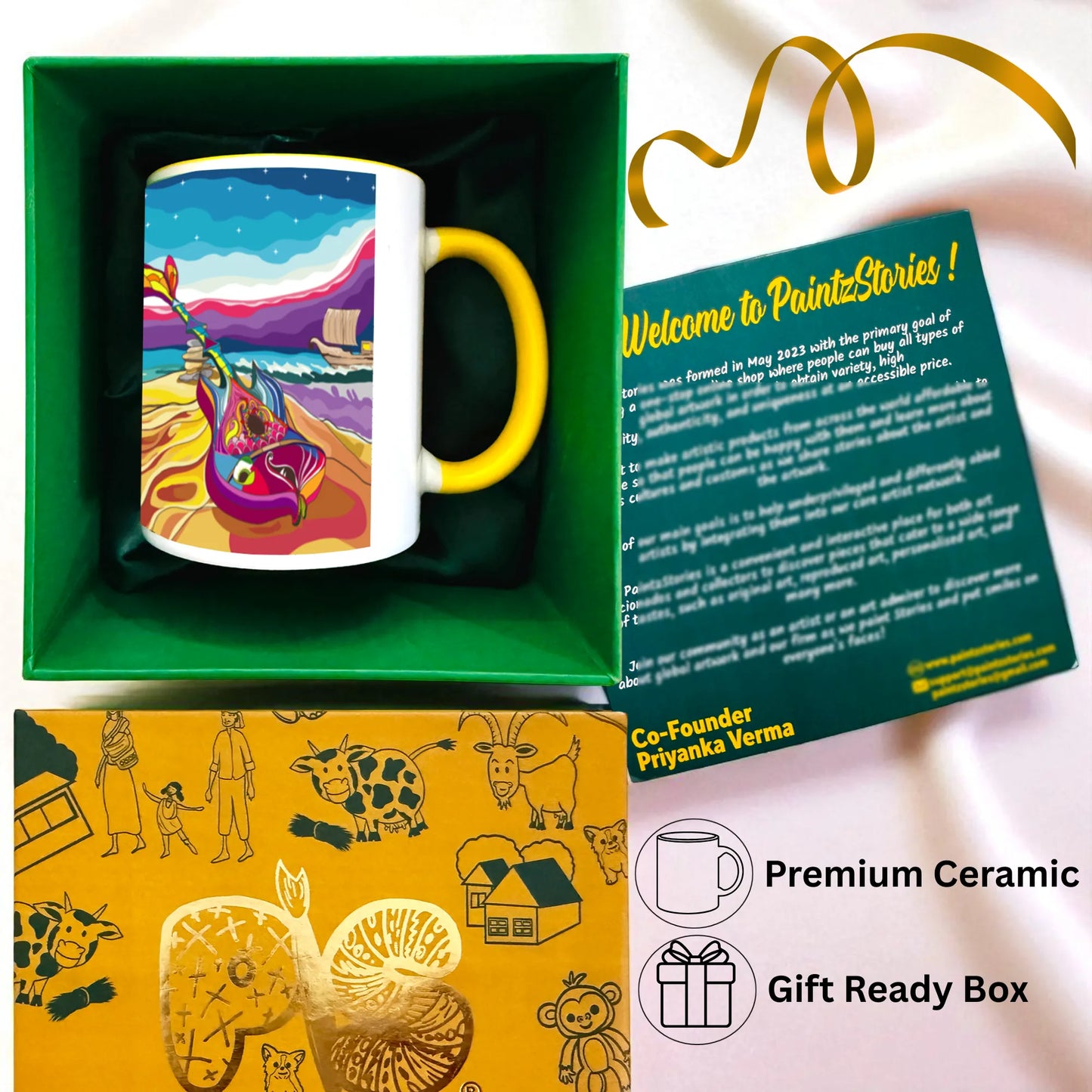 PAINTZSTORIES Harmonious Melodies Artistic Ceramic Coffee Mug with Digital Print by Global Artists | Durable Ceramic Cup for Coffee, Tea & Cold Beverages | Printed Mug for Birthday Gift | 350ml