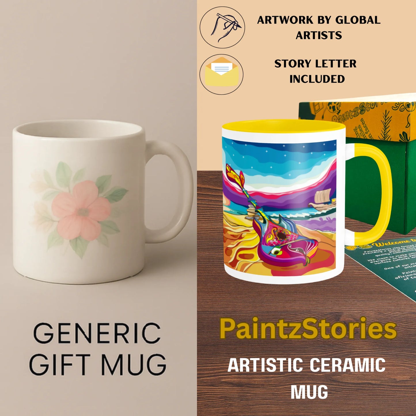 PAINTZSTORIES Harmonious Melodies Artistic Ceramic Coffee Mug with Digital Print by Global Artists | Durable Ceramic Cup for Coffee, Tea & Cold Beverages | Printed Mug for Birthday Gift | 350ml