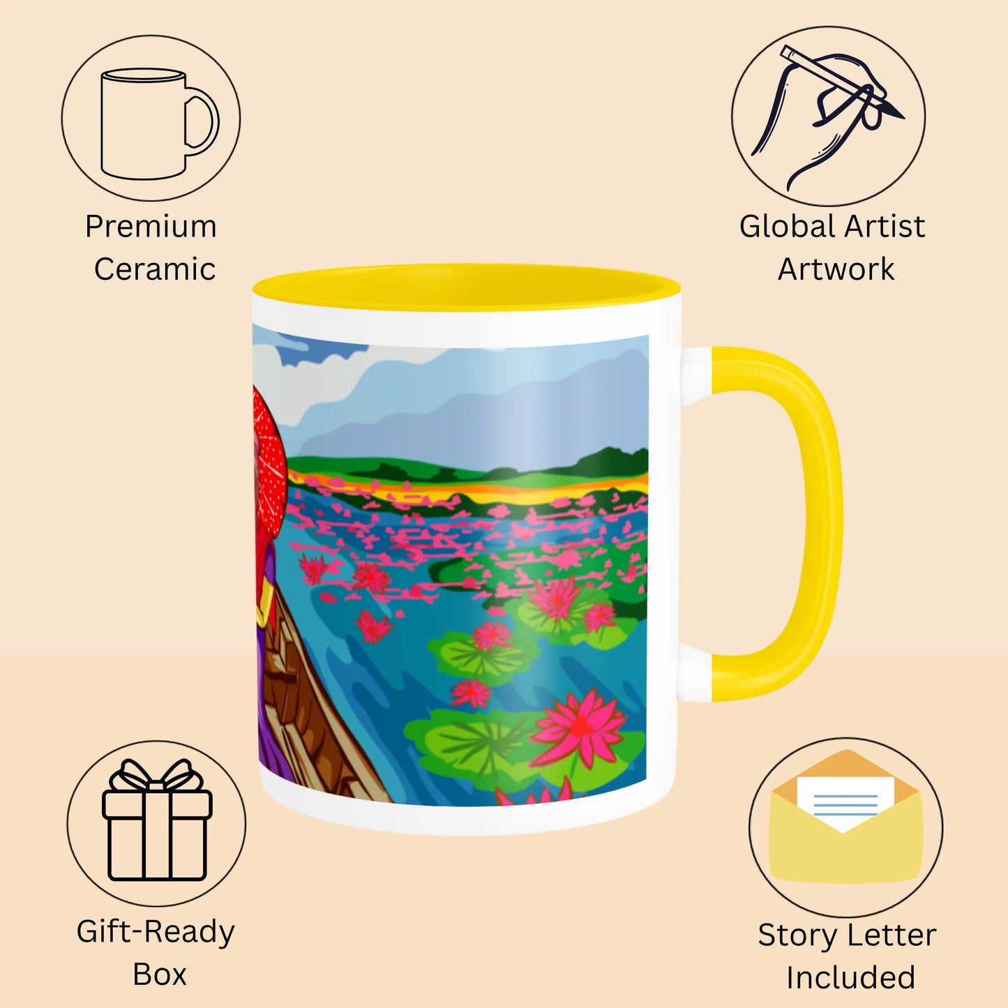 PAINTZSTORIES Harmony in Diversity Artistic Ceramic Coffee Mug with Digital Print by Global Artists | Durable Ceramic Cup for Coffee, Tea & Cold Beverages | Printed Mug for Birthday Gift | 350ml