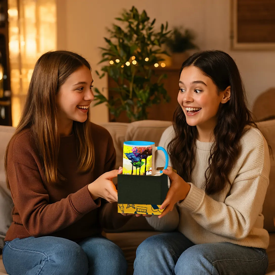 PAINTZSTORIES Twilight's Embrace Artistic Ceramic Coffee Mug with Digital Print by Global Artists | Durable Ceramic Cup for Coffee, Tea & Cold Beverages | Printed Mug for Birthday Gift | 350ml