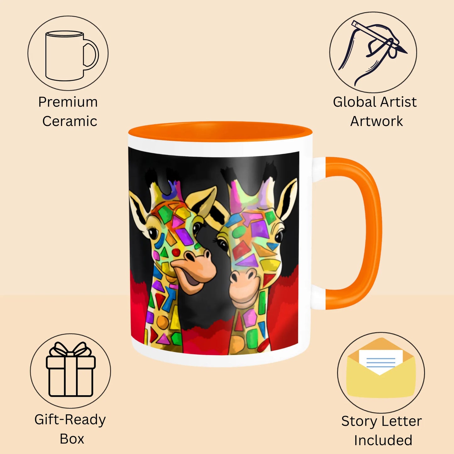 PAINTZSTORIES Two Happy Giraffes Artistic Ceramic Coffee Mug with Digital Print by Global Artists | Durable Ceramic Cup for Coffee, Tea & Cold Beverages | Printed Mug for Birthday Gift | 350ml