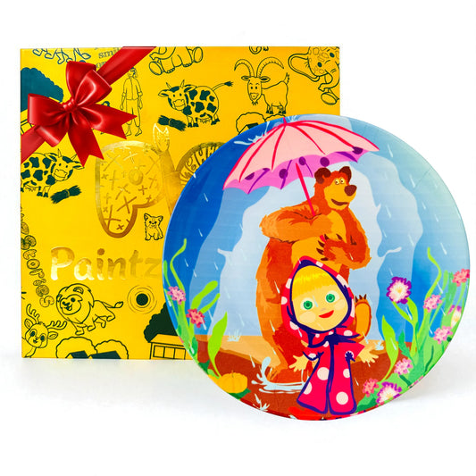 PAINTZSTORIES Decorative Wall Plate for Home Decoration | Ceramic Wall Art Plate | Wall Decor items for Living Room & Bedroom | Handmade Artwork A Bear and Girl's dance | Gift for house | 10 INCH