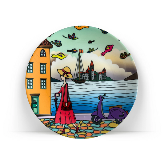 PAINTZSTORIES Decorative Wall Plate for Home Decoration | Ceramic Wall Art Plate | Wall Decor items for Living Room & Bedroom | Handmade Artwork A Walking Lady | Gift for house | 10 INCH