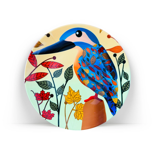PAINTZSTORIES Decorative Wall Plate for Home Decoration | Ceramic Wall Art Plate | Wall Decor items for Living Room & Bedroom | Handmade Artwork Colourful kingfisher | Gift for house | 10 INCH