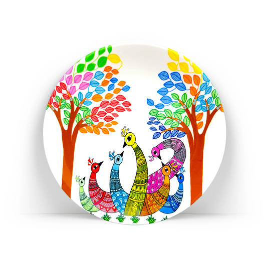 PAINTZSTORIES Decorative Wall Plate for Home Decoration | Ceramic Wall Art Plate | Wall Decor items for Living Room & Bedroom | Handmade Artwork Dancing Peacocks | Gift for house | 10 INCH