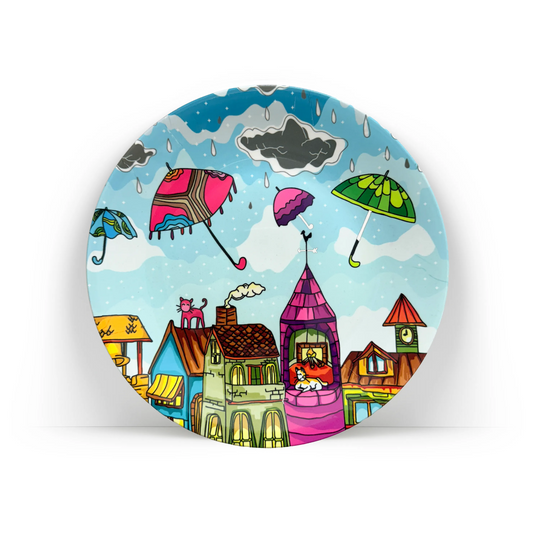 PAINTZSTORIES Decorative Wall Plate for Home Decoration | Ceramic Wall Art Plate | Wall Decor items for Living Room & Bedroom | Handmade Artwork Embracing Rainy Delight | Gift for house | 10 INCH