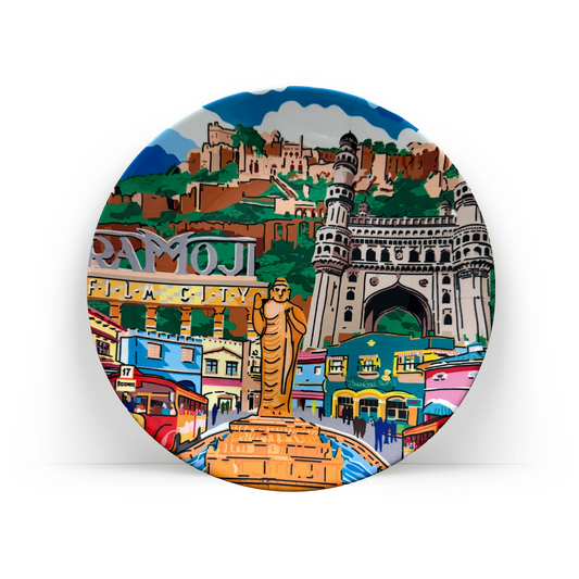 PAINTZSTORIES Decorative Wall Plate for Home Decoration | Ceramic Wall Art Plate | Wall Decor items for Living Room & Bedroom | Handmade Artwork Hyderabad's Splendid Landscape |Gift for house |10 INCH