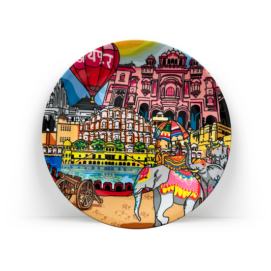PAINTZSTORIES Decorative Wall Plate for Home Decoration | Ceramic Wall Art Plate | Wall Decor items for Living Room & Bedroom | Handmade Artwork Jaipur's Splendid Landscape | Gift for house | 10 INCH