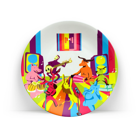 PAINTZSTORIES Decorative Wall Plate for Home Decoration | Ceramic Wall Art Plate | Wall Decor items for Living Room & Bedroom | Handmade Artwork Traditional Musical Animals | Gift for house | 10 INCH