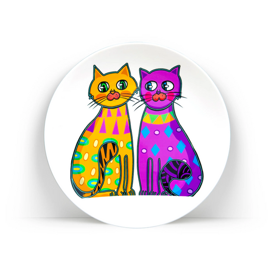 PAINTZSTORIES Decorative Wall Plate for Home Decoration | Ceramic Wall Art Plate | Wall Decor items for Living Room & Bedroom | Handmade Artwork Two fancy cats | Gift for house | 10 INCH