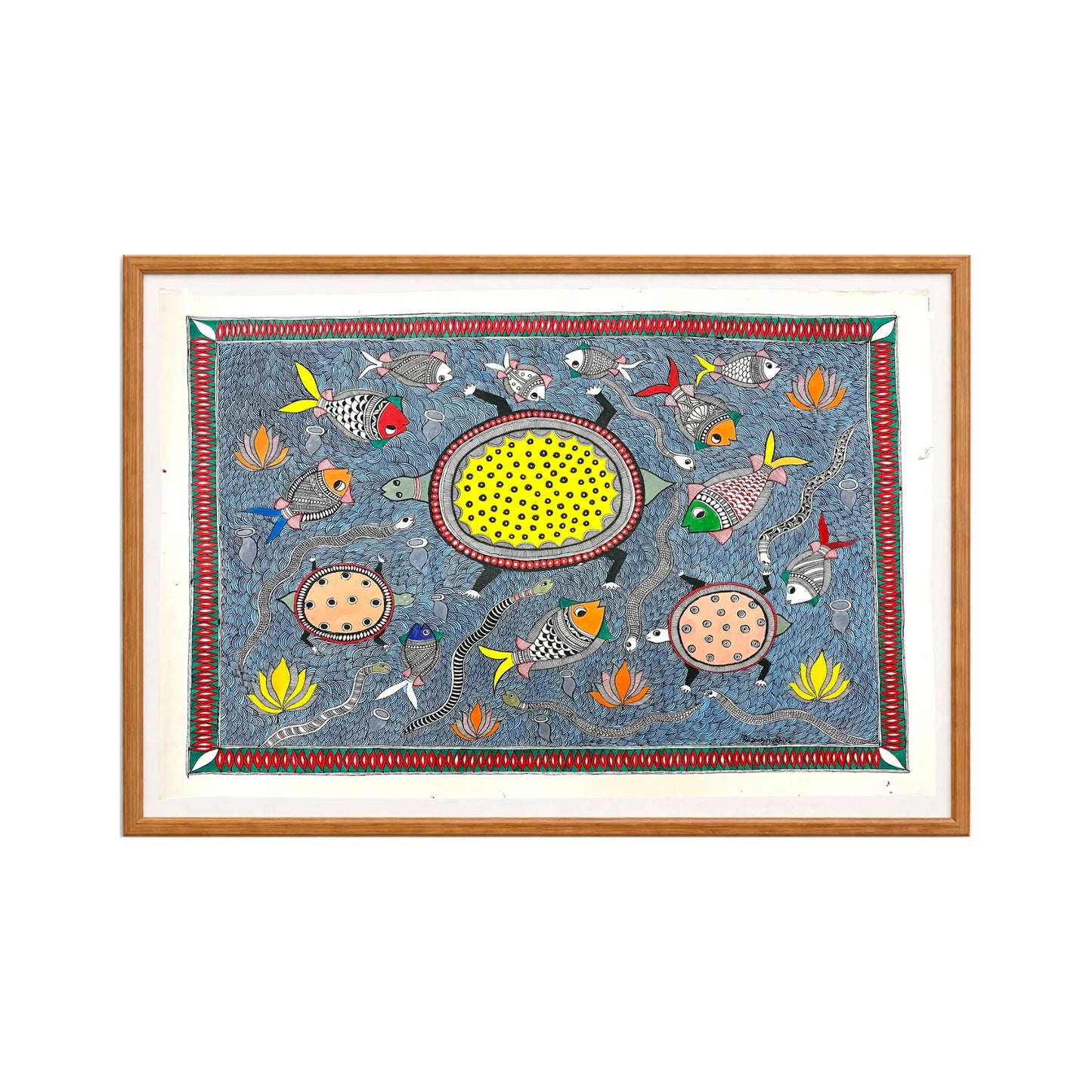 Pond full of fishes and animals in the Mithila region