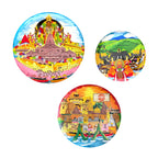 PAINTZSTORIES Metal Wall Art Plates for Home Decoration | Decorative Wall Plates | Wall Decor for Living Room & Bedroom | Handmade Artwork Spiritual paths | Décor Items | Gift for house (Set of 3)