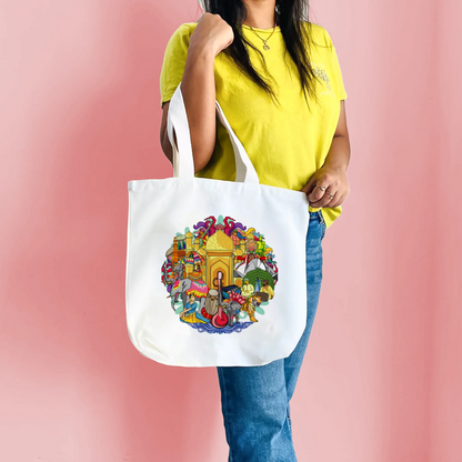 "Vibrant Doodle Illustration Celebrating India's Rich Culture and Heritage" Artistic Tote Bag