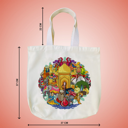 "Vibrant Doodle Illustration Celebrating India's Rich Culture and Heritage" Artistic Tote Bag