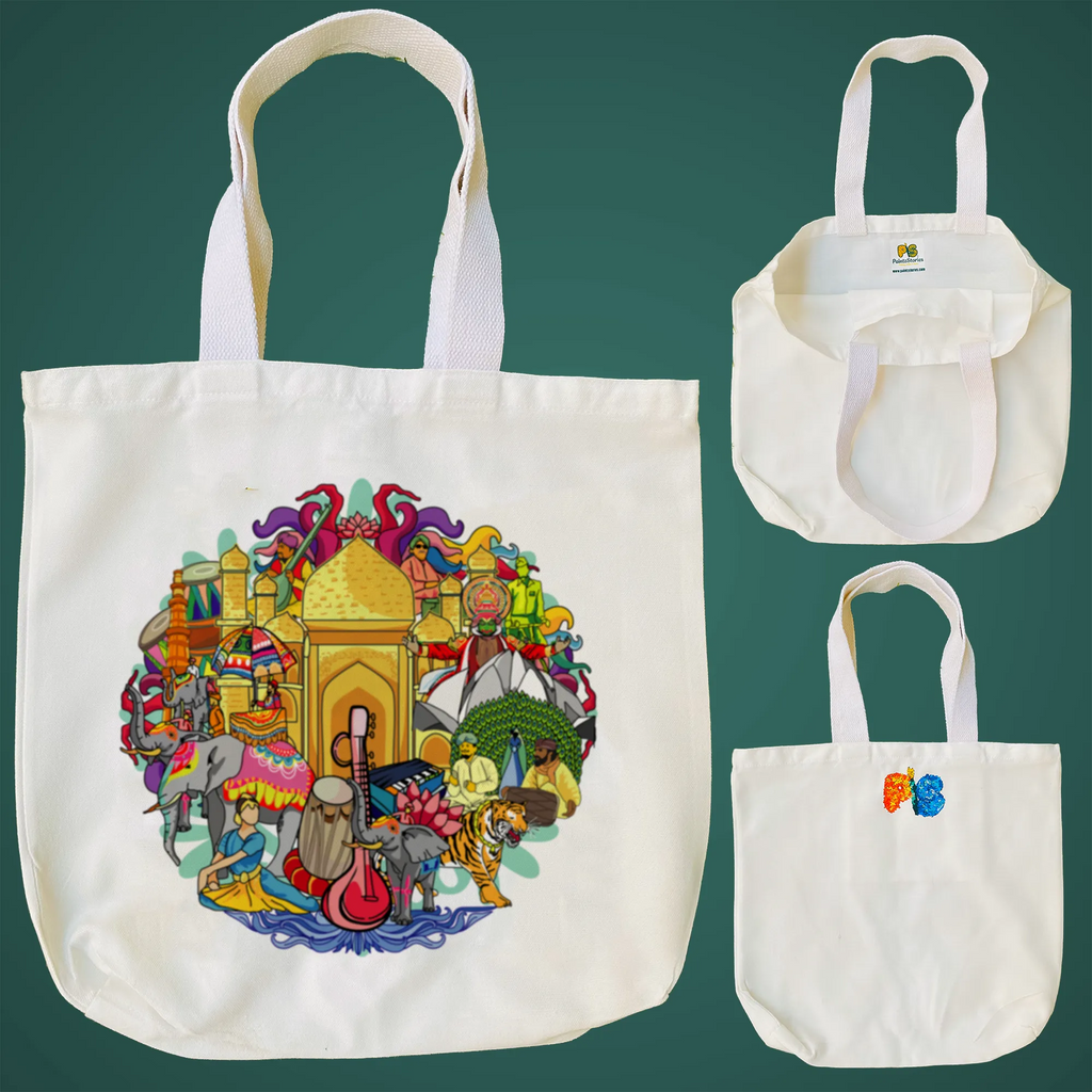 "Vibrant Doodle Illustration Celebrating India's Rich Culture and Heritage" Artistic Tote Bag