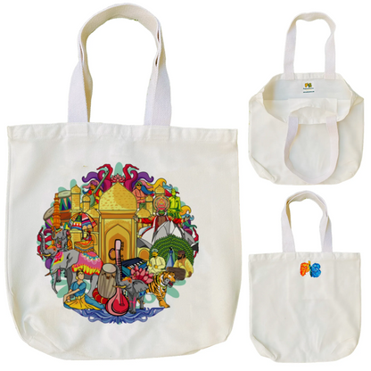 "Vibrant Doodle Illustration Celebrating India's Rich Culture and Heritage" Artistic Tote Bag