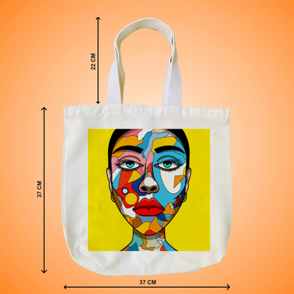 "Lady with colourful face" Artistic Tote Bag