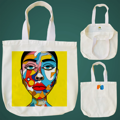 "Lady with colourful face" Artistic Tote Bag