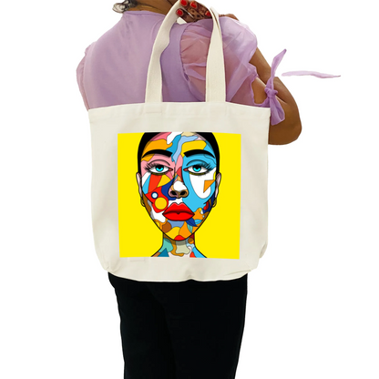 "Lady with colourful face" Artistic Tote Bag