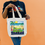 "Beach Bound: A Sunny Doodle Illustration of Coastal Adventure" Artistic Tote Bag