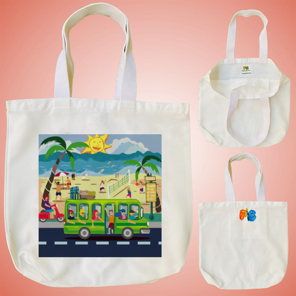 "Beach Bound: A Sunny Doodle Illustration of Coastal Adventure" Artistic Tote Bag