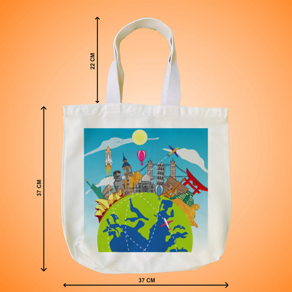 "World Wonders: A Doodle Illustration of Iconic Landmarks" Artistic Tote Bag