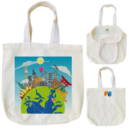 "World Wonders: A Doodle Illustration of Iconic Landmarks" Artistic Tote Bag