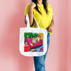 "Tiger's Leisure: Pop Art Illustration of a Relaxing Read" Artistic Tote Bag