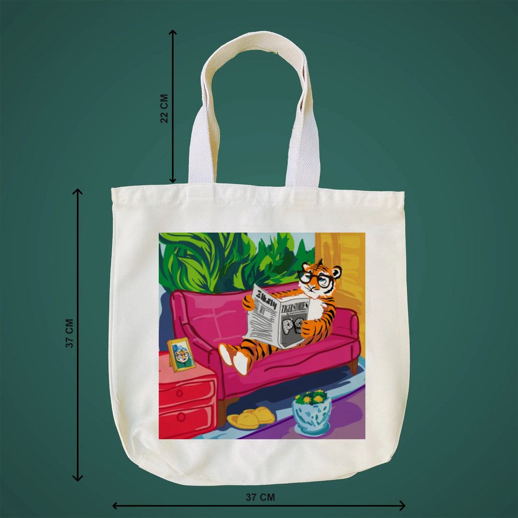 "Tiger's Leisure: Pop Art Illustration of a Relaxing Read" Artistic Tote Bag