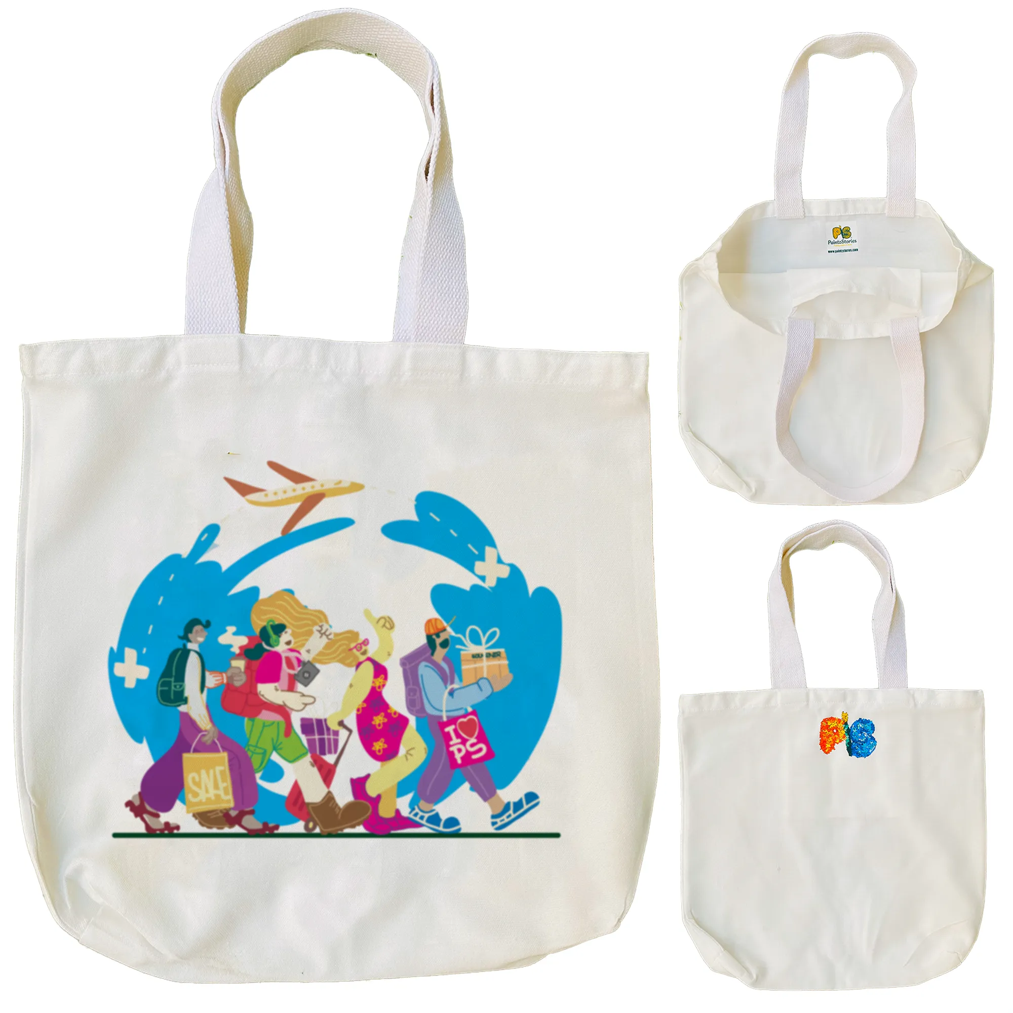 "Travel Tales: A Flat Art Illustration of Happy Tourists Returning from Adventures" Artistic Tote Bag