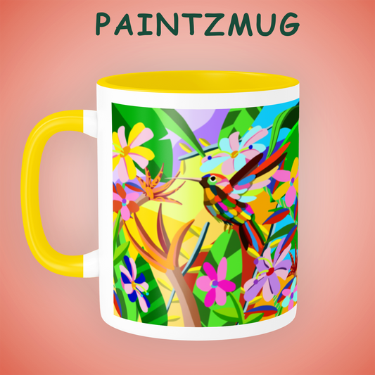 PAINTZSTORIES A Vibrant Bird Artistic Ceramic Coffee Mug with Digital Print by Global Artists | Durable Ceramic Cup for Coffee, Tea & Cold Beverages | Printed Mug for Birthday Gift | 350ml