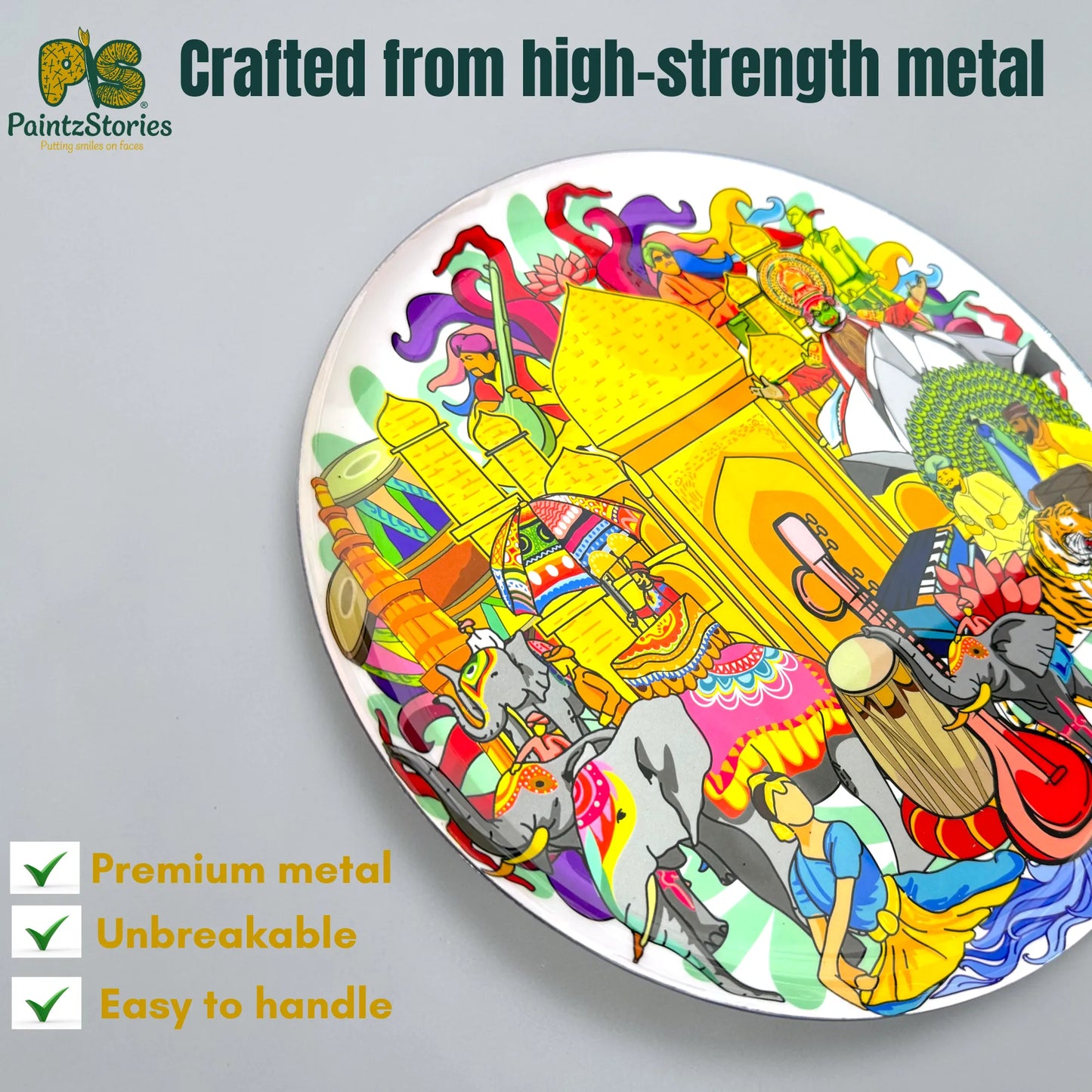 PAINTZSTORIES Metal Wall Art Plates for Home Decoration | Decorative Wall Plates | Wall Decor items for Living Room & Bedroom | Handmade Artwork Indian Cities | Décor Items | Gift for house (Set of 5)