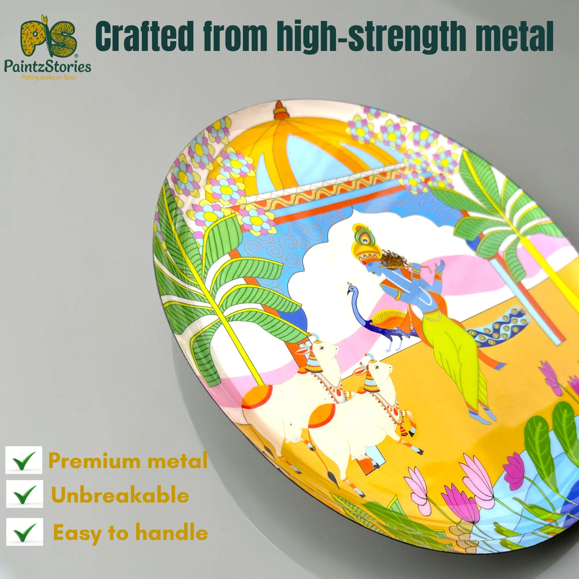 PAINTZSTORIES Metal Wall Art Plates for Home Decoration | Decorative Wall Plates | Wall Decor items for Living Room & Bedroom | Handmade Artwork Indian Art | Décor Items | Gift for house (Set of 3)