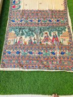 "Madhubani Handpainted Artistic Saree-Rural household theme"