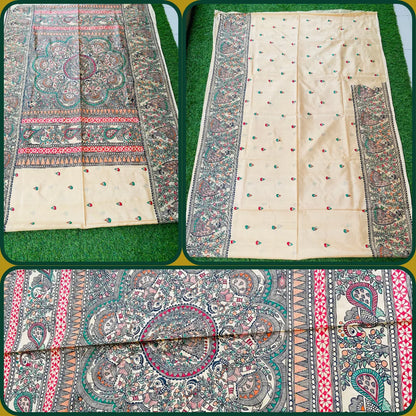 "Madhubani Handpainted Artistic Saree-The joyful dance of Krishna & the gopis "