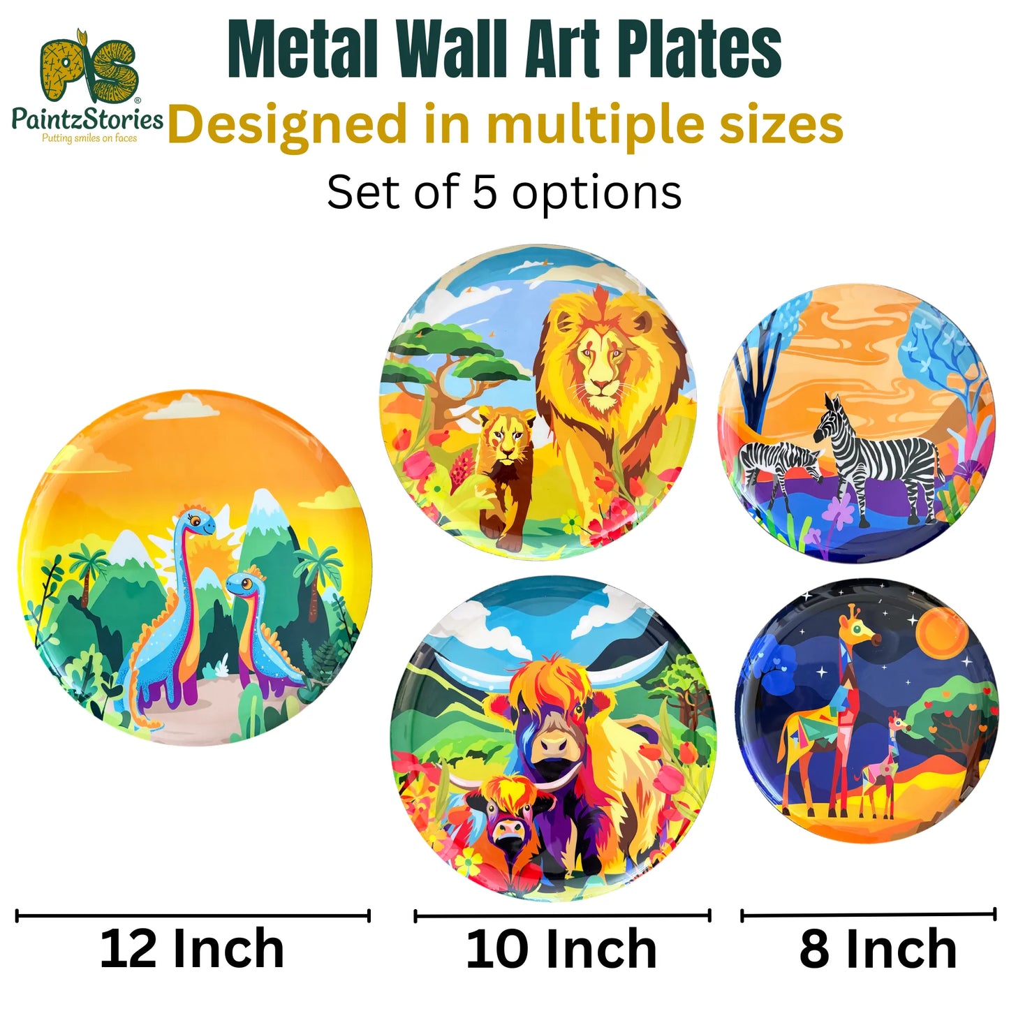 PAINTZSTORIES Metal Wall Art Plates for Home Decoration | Decorative Wall Plates | Wall Decor items for Living Room & Bedroom | Handmade Artwork Mother's love | Décor Items | Gift for house (Set of 5)