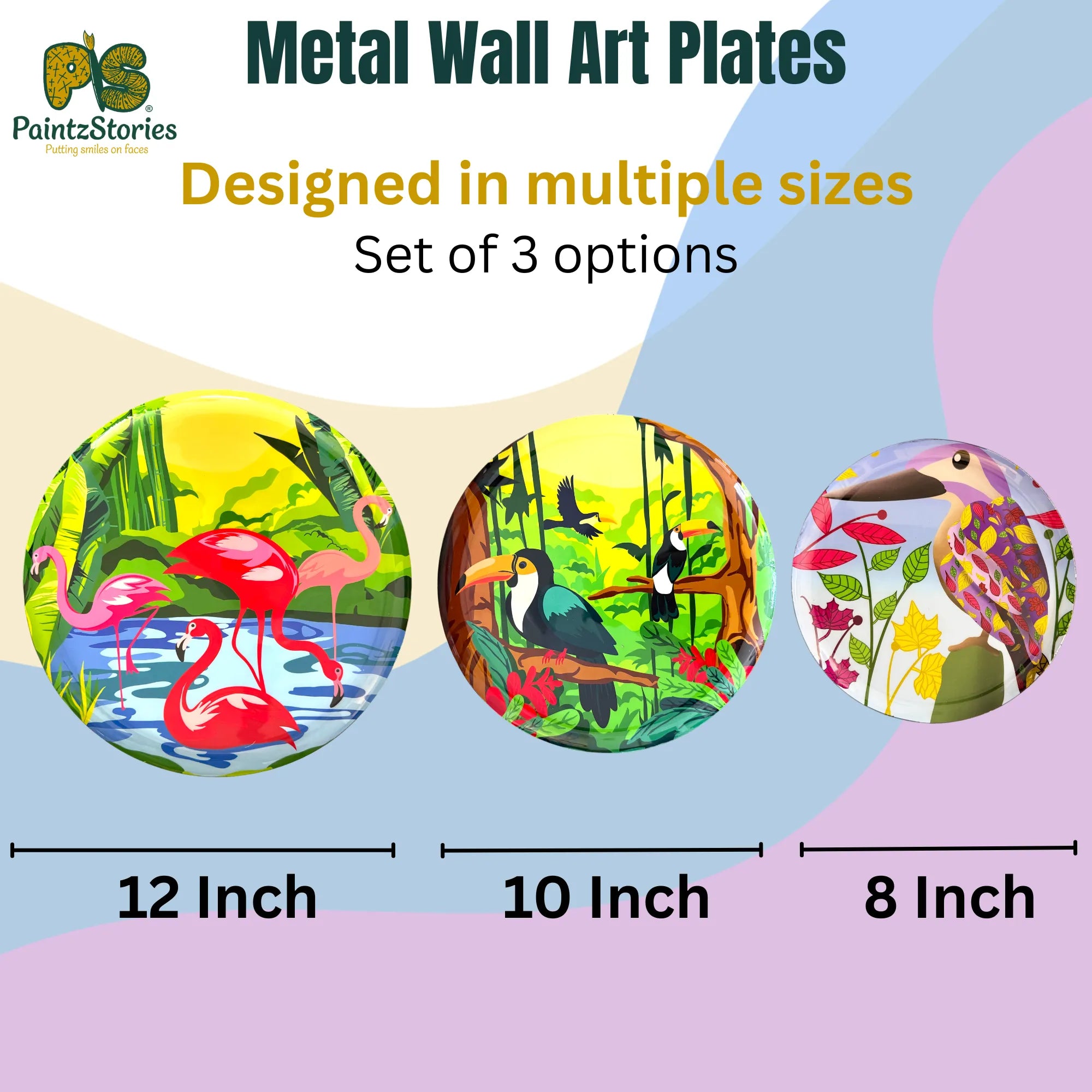 PAINTZSTORIES Metal Wall Art Plates for Home Decoration | Decorative Wall Plates | Wall Décor for Living Room & Bedroom | Handmade Artwork Wings of Serenity | Décor Items | Gift for house (Set of 3)