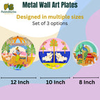 PAINTZSTORIES Metal Wall Art Plates for Home Decoration | Decorative Wall Plates | Wall Decor items for Living Room & Bedroom | Handmade Artwork Indian Art | Décor Items | Gift for house (Set of 3)