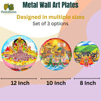 PAINTZSTORIES Metal Wall Art Plates for Home Decoration | Decorative Wall Plates | Wall Decor for Living Room & Bedroom | Handmade Artwork Spiritual paths | Décor Items | Gift for house (Set of 3)