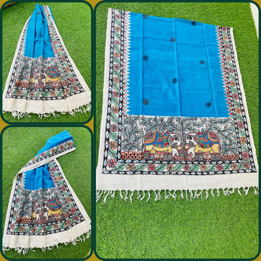 "Madhubani Hand Painted Artistic Cotton Dupatta"