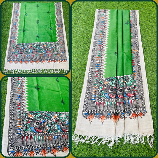 "Madhubani Hand Painted Artistic Cotton Dupatta"