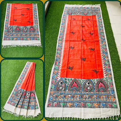 "Madhubani Hand Painted Artistic Cotton Dupatta"