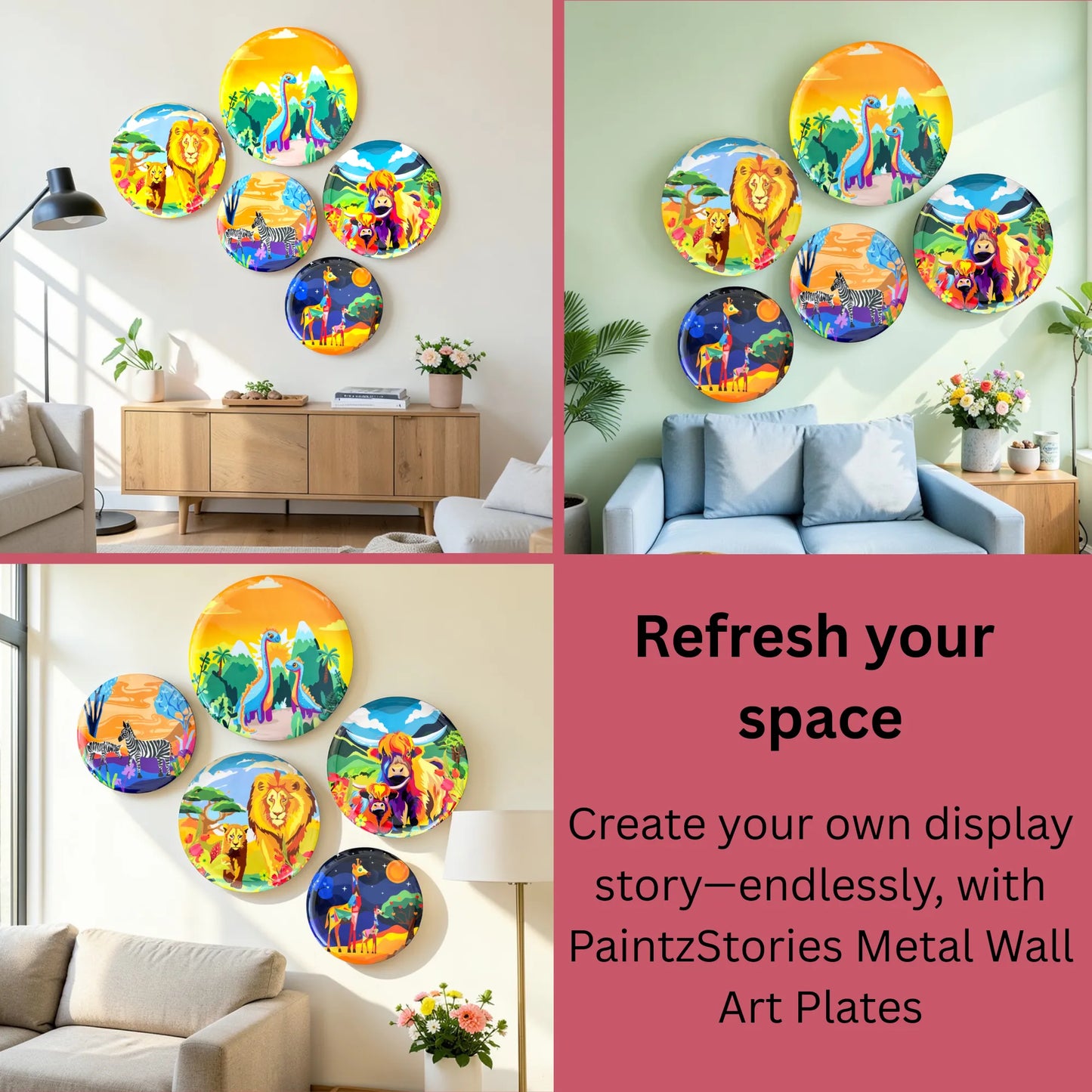 PAINTZSTORIES Metal Wall Art Plates for Home Decoration | Decorative Wall Plates | Wall Decor items for Living Room & Bedroom | Handmade Artwork Mother's love | Décor Items | Gift for house (Set of 5)