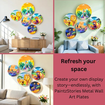 PAINTZSTORIES Metal Wall Art Plates for Home Decoration | Decorative Wall Plates | Wall Decor items for Living Room & Bedroom | Handmade Artwork Mother's love | Décor Items | Gift for house (Set of 5)