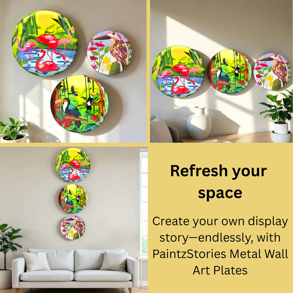 PAINTZSTORIES Metal Wall Art Plates for Home Decoration | Decorative Wall Plates | Wall Décor for Living Room & Bedroom | Handmade Artwork Wings of Serenity | Décor Items | Gift for house (Set of 3)