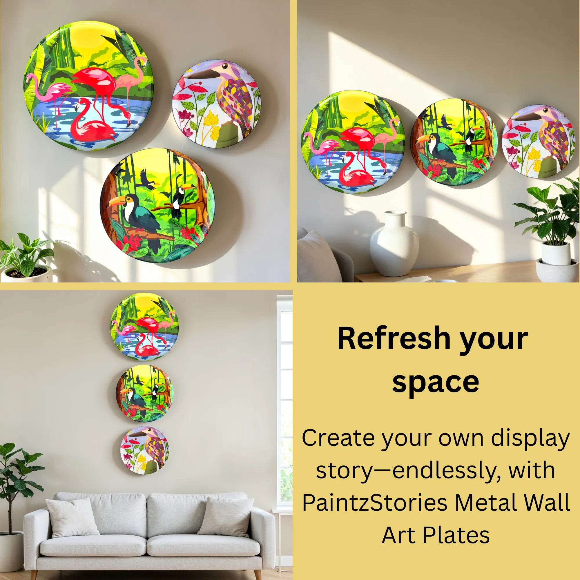 PAINTZSTORIES Metal Wall Art Plates for Home Decoration | Decorative Wall Plates | Wall Décor for Living Room & Bedroom | Handmade Artwork Wings of Serenity | Décor Items | Gift for house (Set of 3)