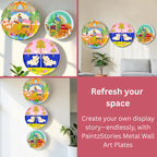 PAINTZSTORIES Metal Wall Art Plates for Home Decoration | Decorative Wall Plates | Wall Decor items for Living Room & Bedroom | Handmade Artwork Indian Art | Décor Items | Gift for house (Set of 3)