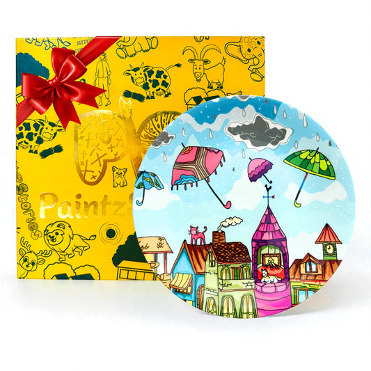 PAINTZSTORIES Decorative Wall Plate for Home Decoration | Ceramic Wall Art Plate | Wall Decor items for Living Room & Bedroom | Handmade Artwork Embracing Rainy Delight | Gift for house | 10 INCH