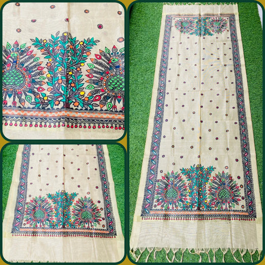 "Madhubani Hand Painted Artistic Siphon Dupatta"