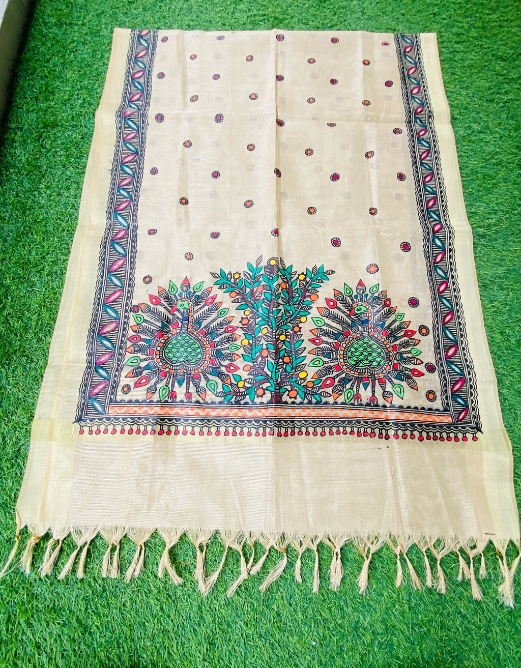 "Madhubani Hand Painted Artistic Siphon Dupatta"